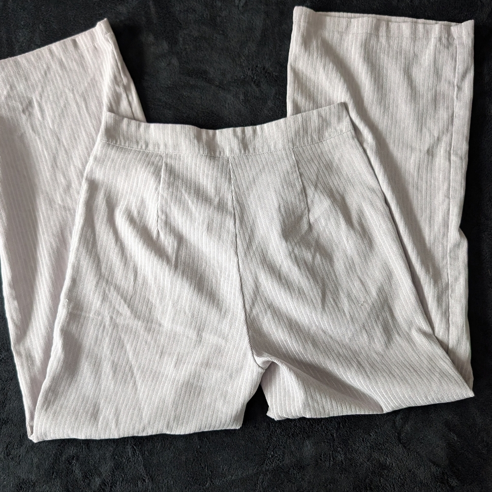 Cream Corduroy Wide Leg Trousers Minimalist Neutral Model Off Duty Sz Large 8-10 image 10